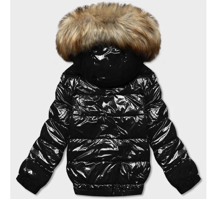 Černá dámská lakovaná bunda (B8039-1)