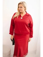 Komplet dámský Plus Size se  a krajkou bordový model 21486204 - K-Fashion