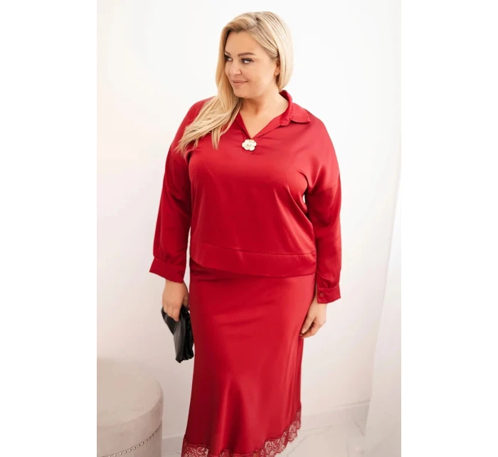 Komplet dámský Plus Size se  a krajkou bordový model 21486204 - K-Fashion
