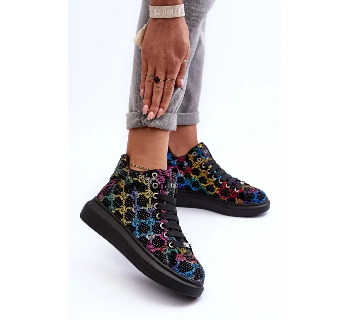 Sportovní boty na platformě Rhinestones GOE Black Sportovní boty na platformě Rhinestones GOE Black