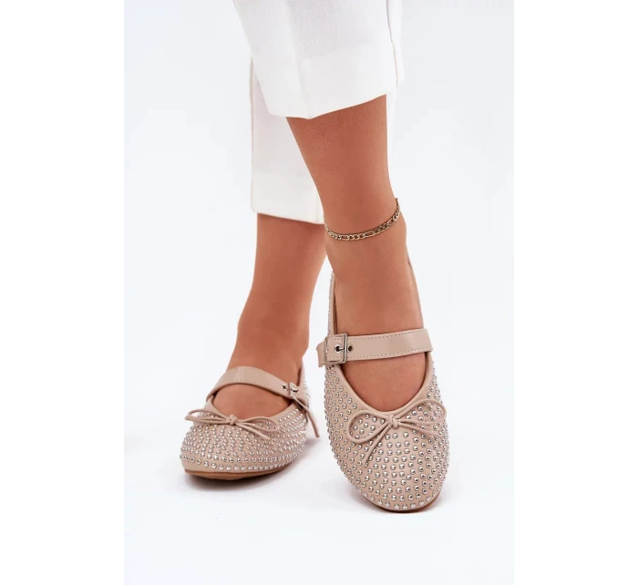 Dámské zdobené baleríny s a páskem – béžové model 21836904 - Kesi