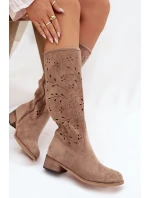 Dámské kozačky na podpatku – béžové model 21837085 - Kesi
