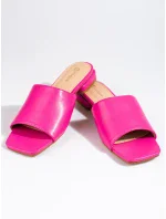 Originální dámské nazouváky růžové na širokém podpatku Originální dámské nazouváky růžové na širokém podpatku