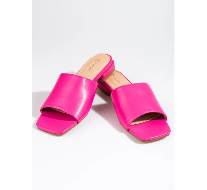 Originální dámské nazouváky růžové na širokém podpatku Originální dámské nazouváky růžové na širokém podpatku