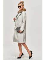 Světle šedý dámský kabát s kožíškem model 15822778 - Ann Gissy