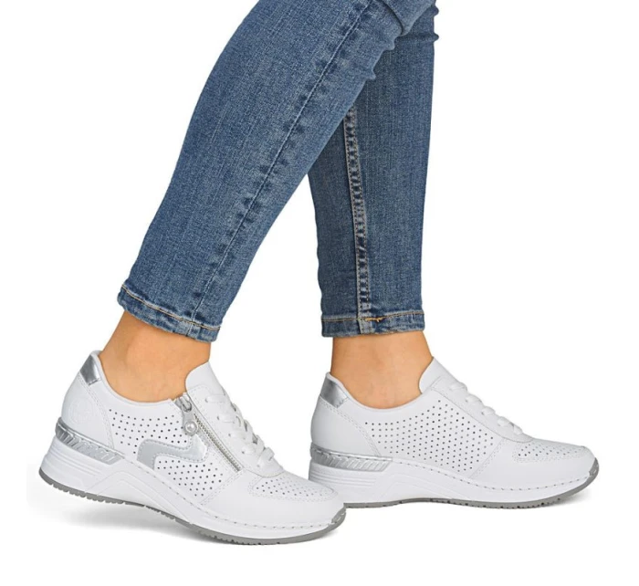 Dámské bílé kožené tenisky na platformě Rieker N4340-80