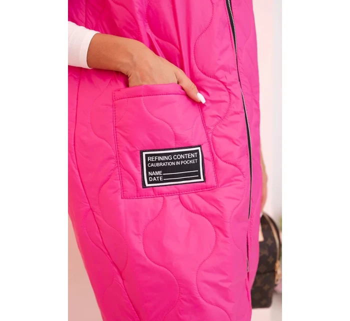Dámská prošívaná vesta Plus Size s kapucí na zip růžová Dámská prošívaná vesta Plus Size s kapucí na zip růžová