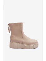 Dámské kožené boty na platformě Bežové model 21633565 - Zazoo