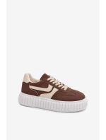 Dámské tenisky na platformě z eko semiše hnědé Cadrina Dámské tenisky na platformě z eko semiše hnědé Cadrina