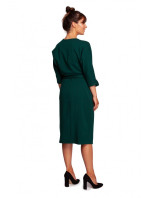 B241 Zavinovací šaty s páskem na zavazování - tmavě zelené