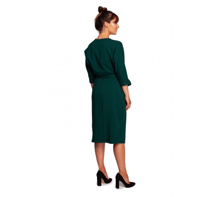 B241 Zavinovací šaty s páskem na zavazování - tmavě zelené
