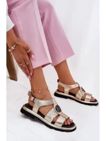 Dámské lakované kožené sandály se zdobeným detailem - zlaté Artiker Dámské lakované kožené sandály se zdobeným detailem - zlaté Artiker