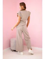 Komplet asymetrická halenka + kalhoty tmavě béžová Komplet asymetrická halenka + kalhoty tmavě béžová