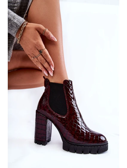 Lakované boty vzor na sloupku Burgundy model 21600620 - Boto