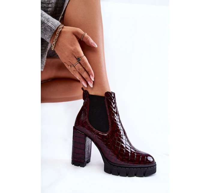 Lakované boty vzor na sloupku Burgundy model 21600620 - Boto