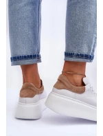 Dámské sportovní kožené boty na platformě Bílá Lemar 10150