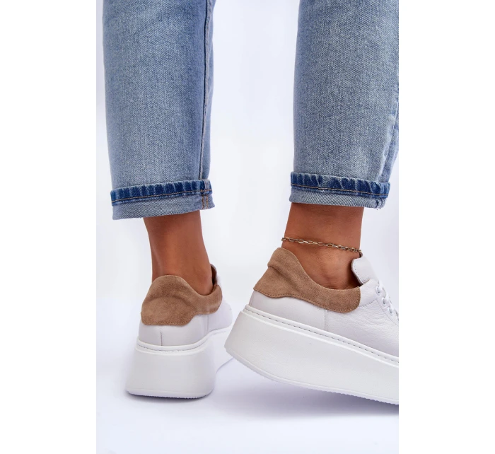 Dámské sportovní kožené boty na platformě Bílá Lemar 10150