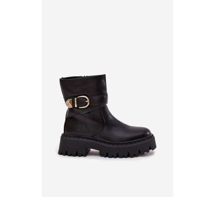 Zateplené dámské kotníkové boty se zlatým sponem Černé Elanore Zateplené dámské kotníkové boty se zlatým sponem Černé Elanore