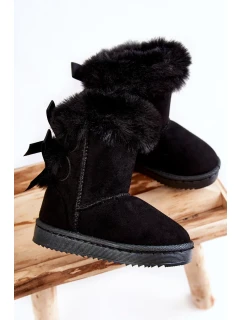 Dětské Teplé Sněhule Semišové s Mašlemi Černe Funky