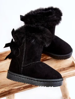 Dětské Teplé Sněhule Semišové s Mašlemi Černe Funky