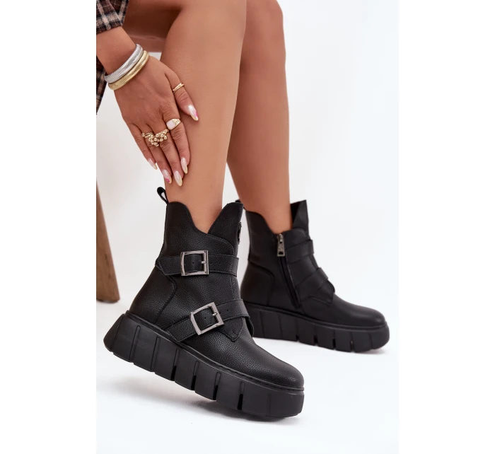 Dámské kotníkové boty s pásky a přezkami Vinceza – černé Dámské kotníkové boty s pásky a přezkami Vinceza – černé