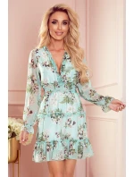 Dámské šifonové šaty s širokou gumou a květinovým vzorem na pozadí model 18423182 - numoco Dámské šifonové šaty s širokou gumou a květinovým vzorem na pozadí model 18423182 - numoco