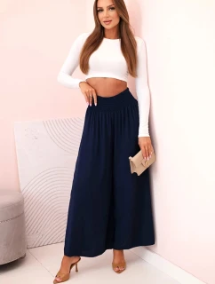 Dámské viskózové kalhoty s elastickým pasem námořnická modř