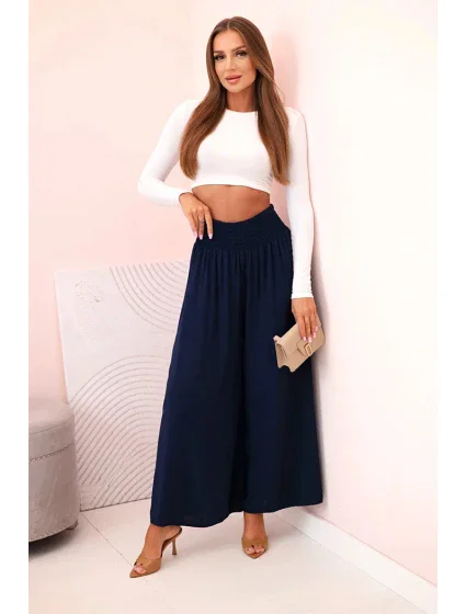 Dámské viskózové kalhoty s elastickým pasem námořnická modř Dámské viskózové kalhoty s elastickým pasem námořnická modř