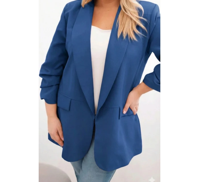 Dámská elegantní plus size sako tmavě mořská