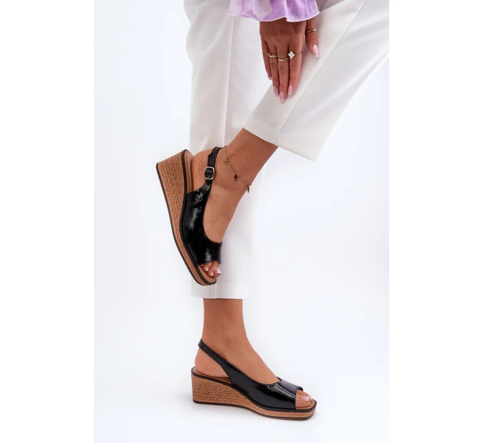 Dámské lakované sandály na platformě Sergio Leone SK301 Černé