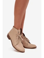 Kožené Boty Na Plochém Podpatku Béžové model 21703484 - Zazoo Kožené Boty Na Plochém Podpatku Béžové model 21703484 - Zazoo