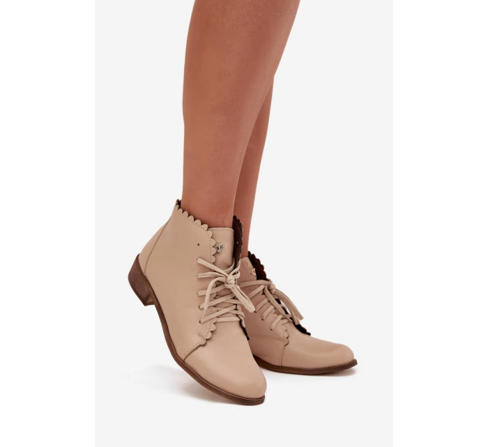 Kožené Boty Na Plochém Podpatku Béžové model 21703484 - Zazoo Kožené Boty Na Plochém Podpatku Béžové model 21703484 - Zazoo