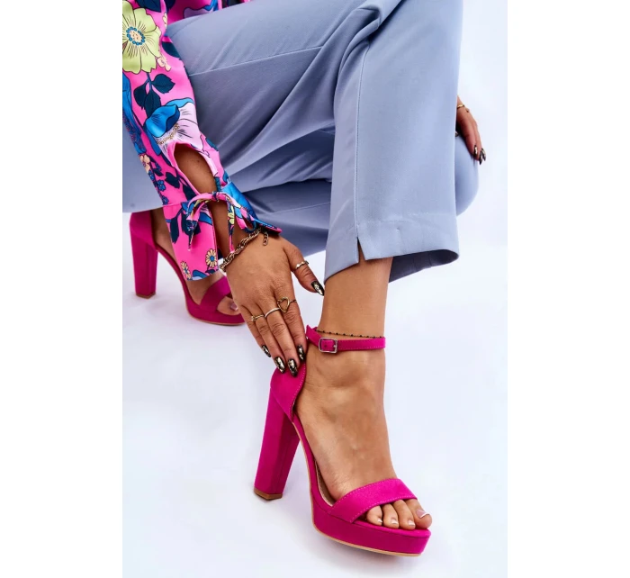 Semišové Sandály Na Podpatku Fuchsie Spectacular