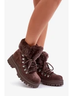 Šněrovací Dámské Trapery S Kožešinou Tmavě Hnědé Vaminia
