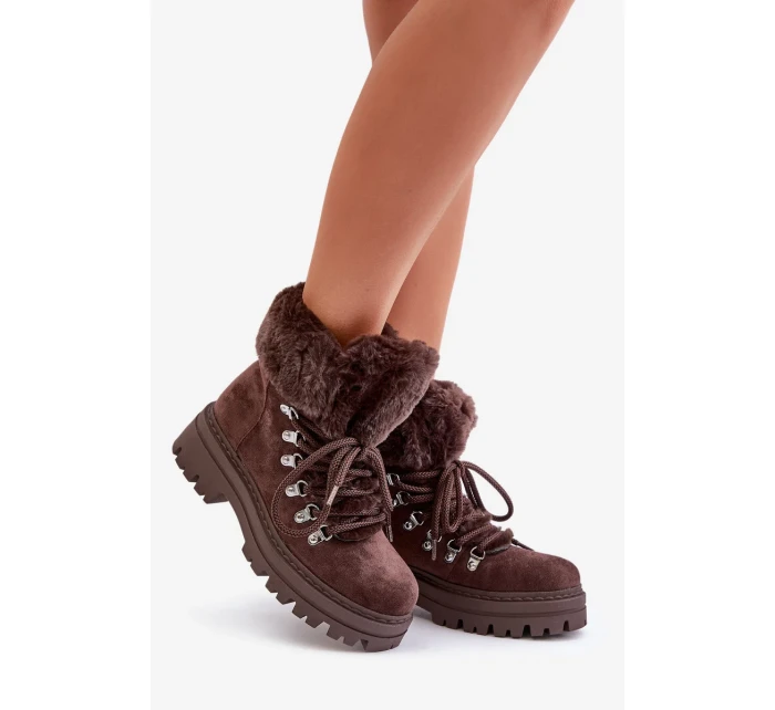 Šněrovací Dámské Trapery S Kožešinou Tmavě Hnědé Vaminia