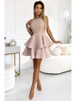 LAURA Béžové dámské rozšířené šaty s vrchní částí model 20069977 - numoco