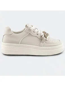 Béžové dámské sportovní boty s řetízkem (B-545)