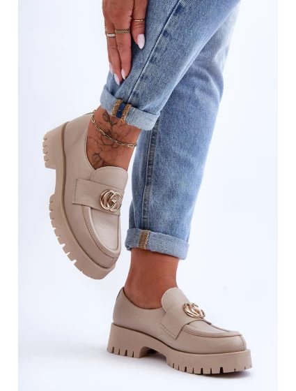 Dámské kůže polobotky s ozdobou Bežové Rosefalls