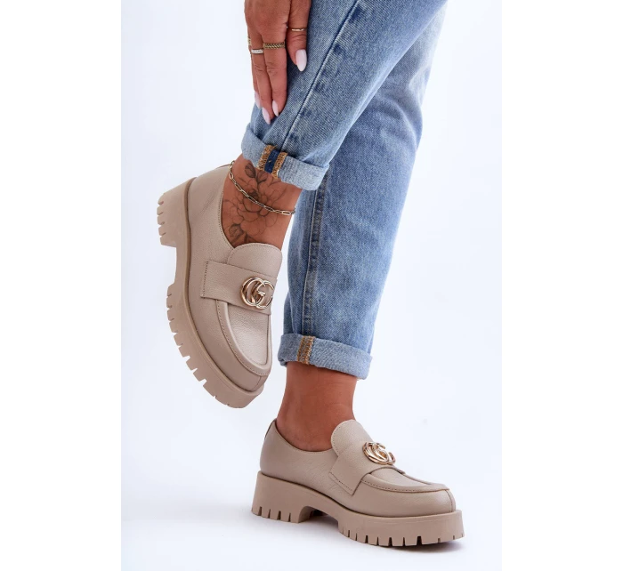 Dámské kůže polobotky s ozdobou Bežové Rosefalls