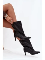 Nazouvací dámské boty na podpatku černé model 21707769 - Boto