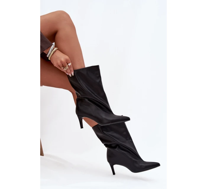 Nazouvací dámské boty na podpatku černé model 21707769 - Boto