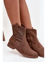Dámské kotníkové boty na plochém podpatku s ažurovým vzorem S.Barski – hnědé Dámské kotníkové boty na plochém podpatku s ažurovým vzorem S.Barski – hnědé