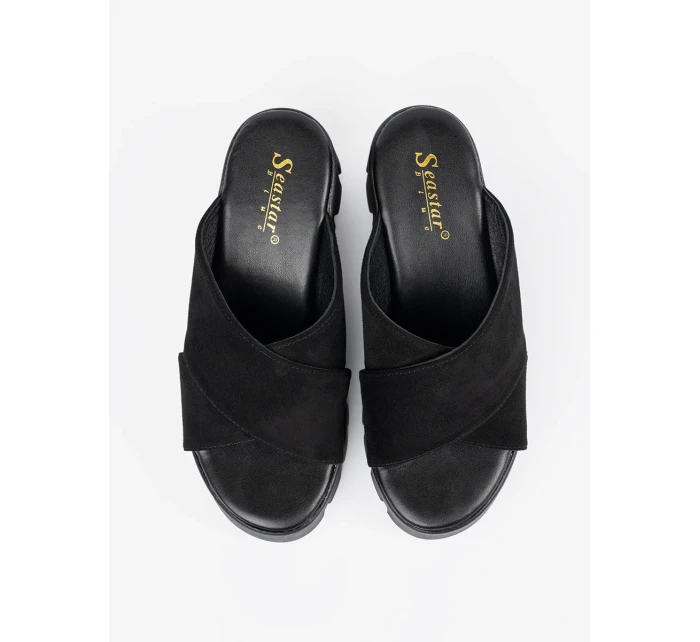 Jedinečné dámské černé  nazouváky na klínku