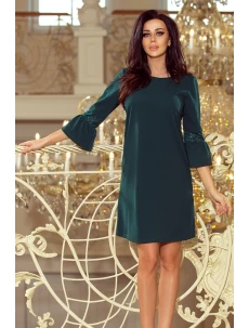 Dámské šaty v lahvově zelené barvě s krajkou na rukávech model 6361560