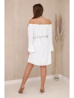 Šaty zavázané v pase se stahovací šňůrkou ecru