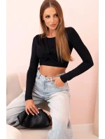 Dámská halenka s dlouhým rukávem a efektními volánky na prsou černý Dámská halenka s dlouhým rukávem a efektními volánky na prsou černý