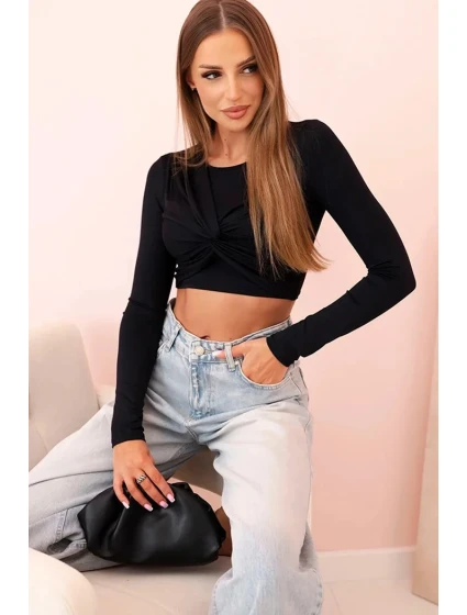 Dámská halenka s dlouhým rukávem a efektními volánky na prsou černý Dámská halenka s dlouhým rukávem a efektními volánky na prsou černý