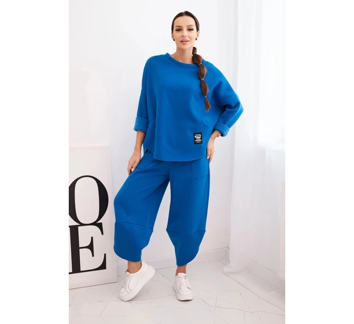 Dámská souprava z hrubšího materiálu se širokými nohavicemi chabrový Dámská souprava z hrubšího materiálu se širokými nohavicemi chabrový