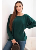 Dámský svetr s delším zadním dílem a reliéfní hvězdou tmavě zelený
