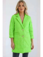 Dámská bunda Plus Size prošívaná s ozdobnými knoflíky a límcem zelený neon Dámská bunda Plus Size prošívaná s ozdobnými knoflíky a límcem zelený neon